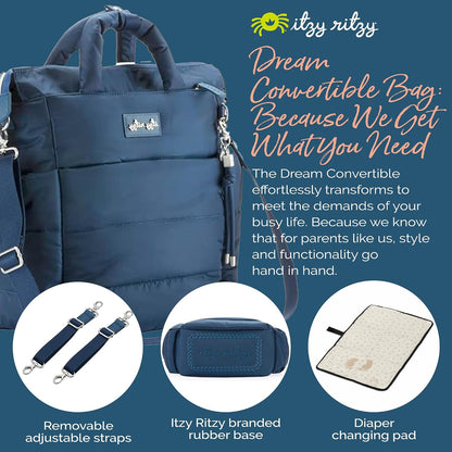 Dream Convertible Diaper Bag Tote Backpack - Baby Diaper Bag with 14 Pockets, Changing Pad & More (Midnight Black)