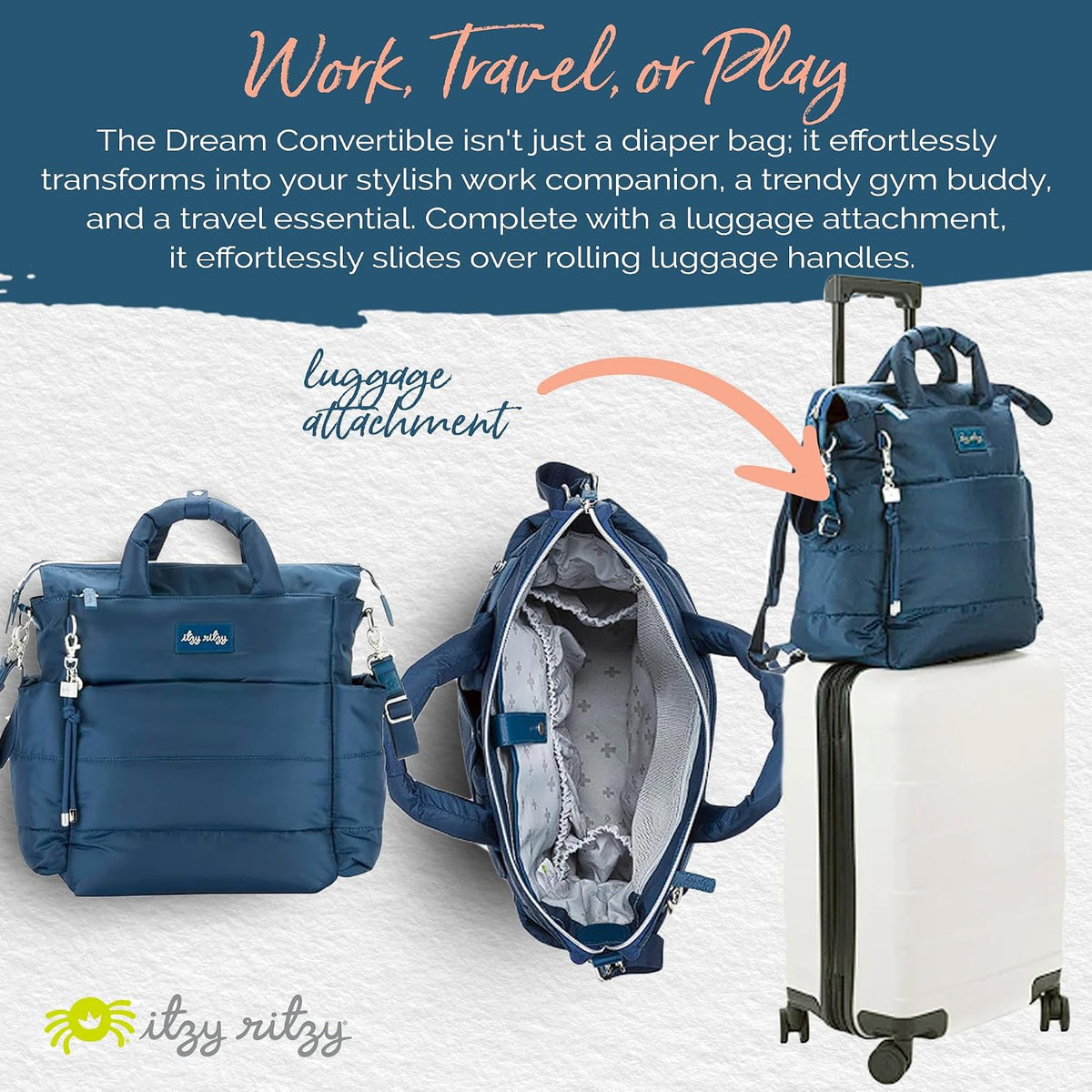 Dream Convertible Diaper Bag Tote Backpack - Baby Diaper Bag with 14 Pockets, Changing Pad & More (Midnight Black)