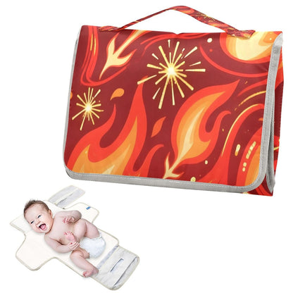 Flames Portable Diaper Changing Pad, Waterproof Baby Changing Mat with Storage Pocket & Built-in Pillow, Foldable Travel Pad, Newborn Gift Set for Boy Girl