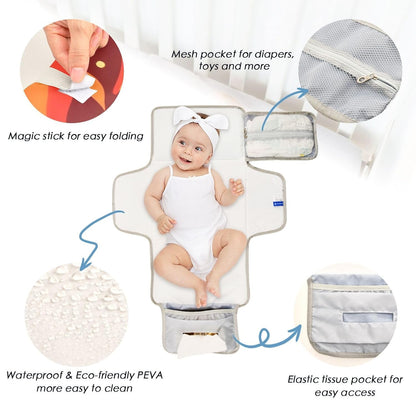 Flames Portable Diaper Changing Pad, Waterproof Baby Changing Mat with Storage Pocket & Built-in Pillow, Foldable Travel Pad, Newborn Gift Set for Boy Girl