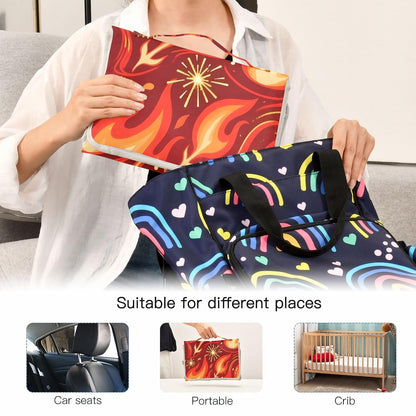 Flames Portable Diaper Changing Pad, Waterproof Baby Changing Mat with Storage Pocket & Built-in Pillow, Foldable Travel Pad, Newborn Gift Set for Boy Girl