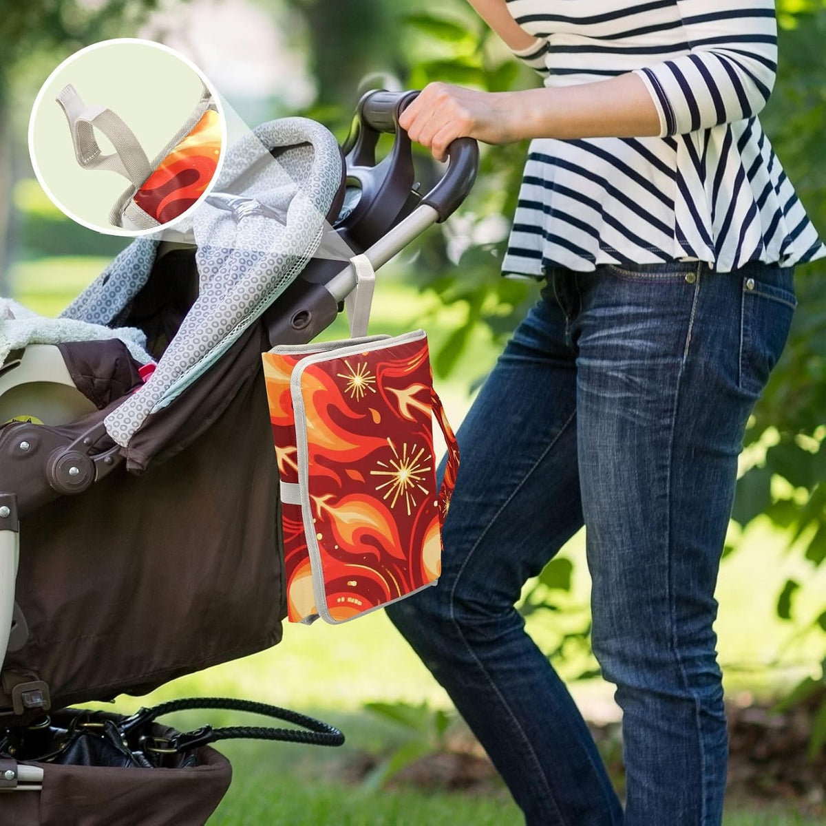 Flames Portable Diaper Changing Pad, Waterproof Baby Changing Mat with Storage Pocket & Built-in Pillow, Foldable Travel Pad, Newborn Gift Set for Boy Girl