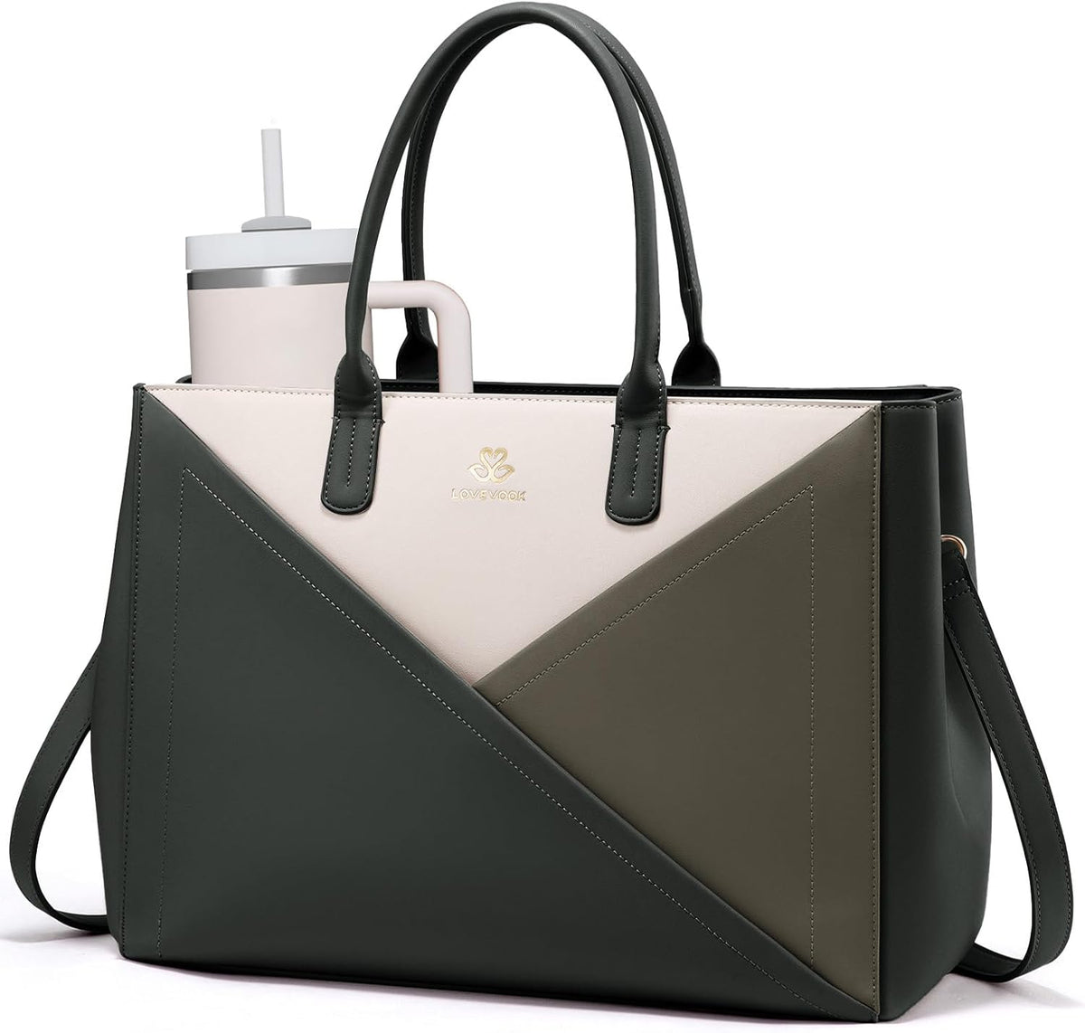 Laptop Work Tote Bag for Women with Large Cup Holder, 16 Inch