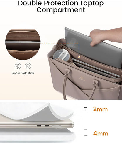 Laptop Work Tote Bag for Women with Large Cup Holder, 16 Inch