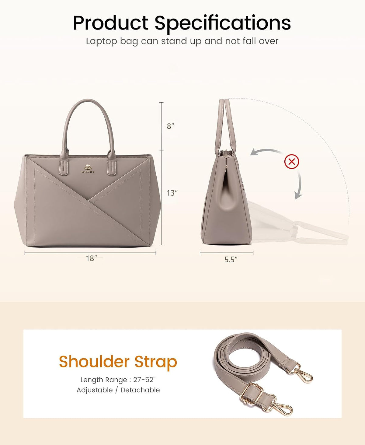 Laptop Work Tote Bag for Women with Large Cup Holder, 16 Inch