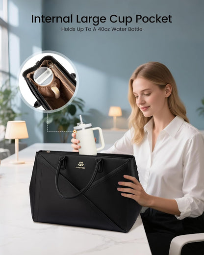 Laptop Work Tote Bag for Women with Large Cup Holder, 16 Inch