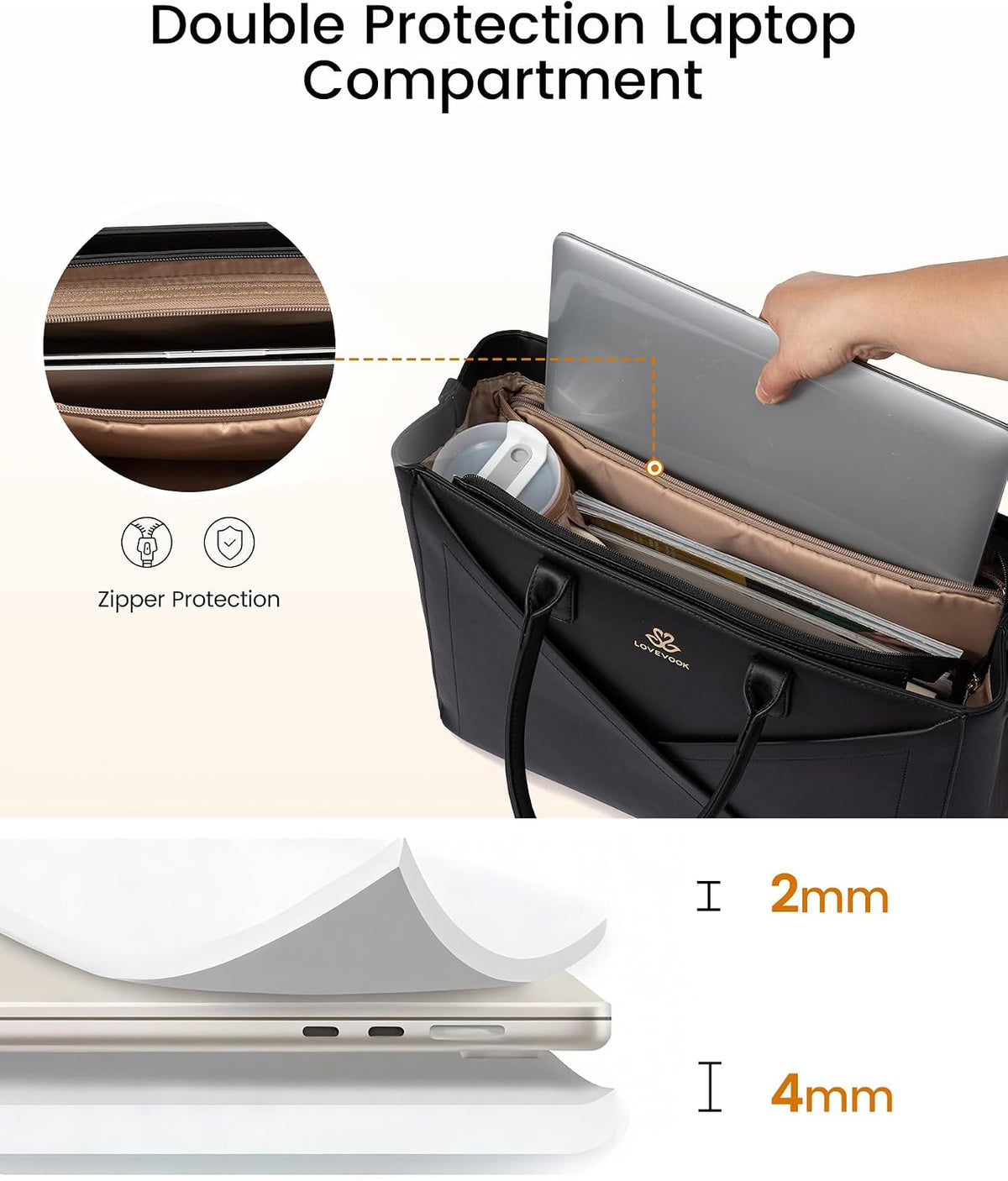Laptop Work Tote Bag for Women with Large Cup Holder, 16 Inch
