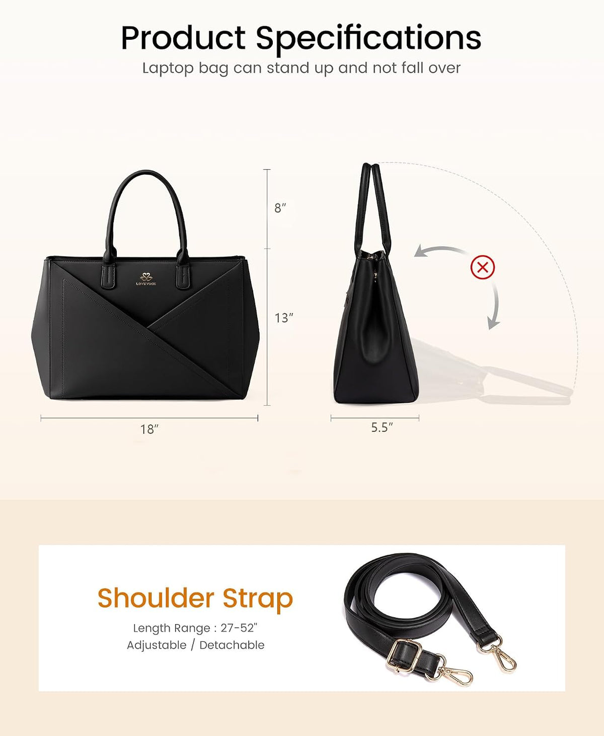 Laptop Work Tote Bag for Women with Large Cup Holder, 16 Inch