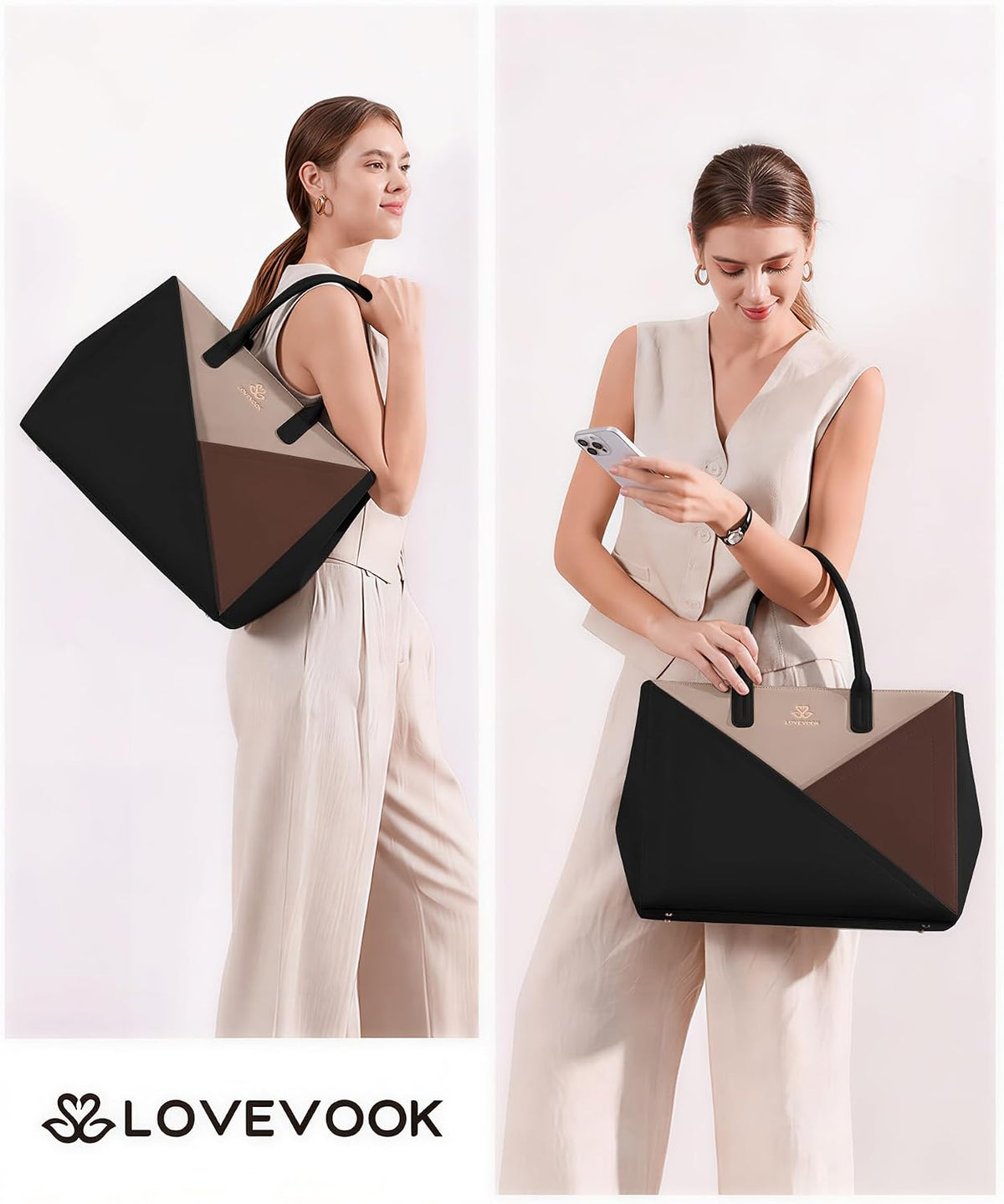 Laptop Work Tote Bag for Women with Large Cup Holder, 16 Inch