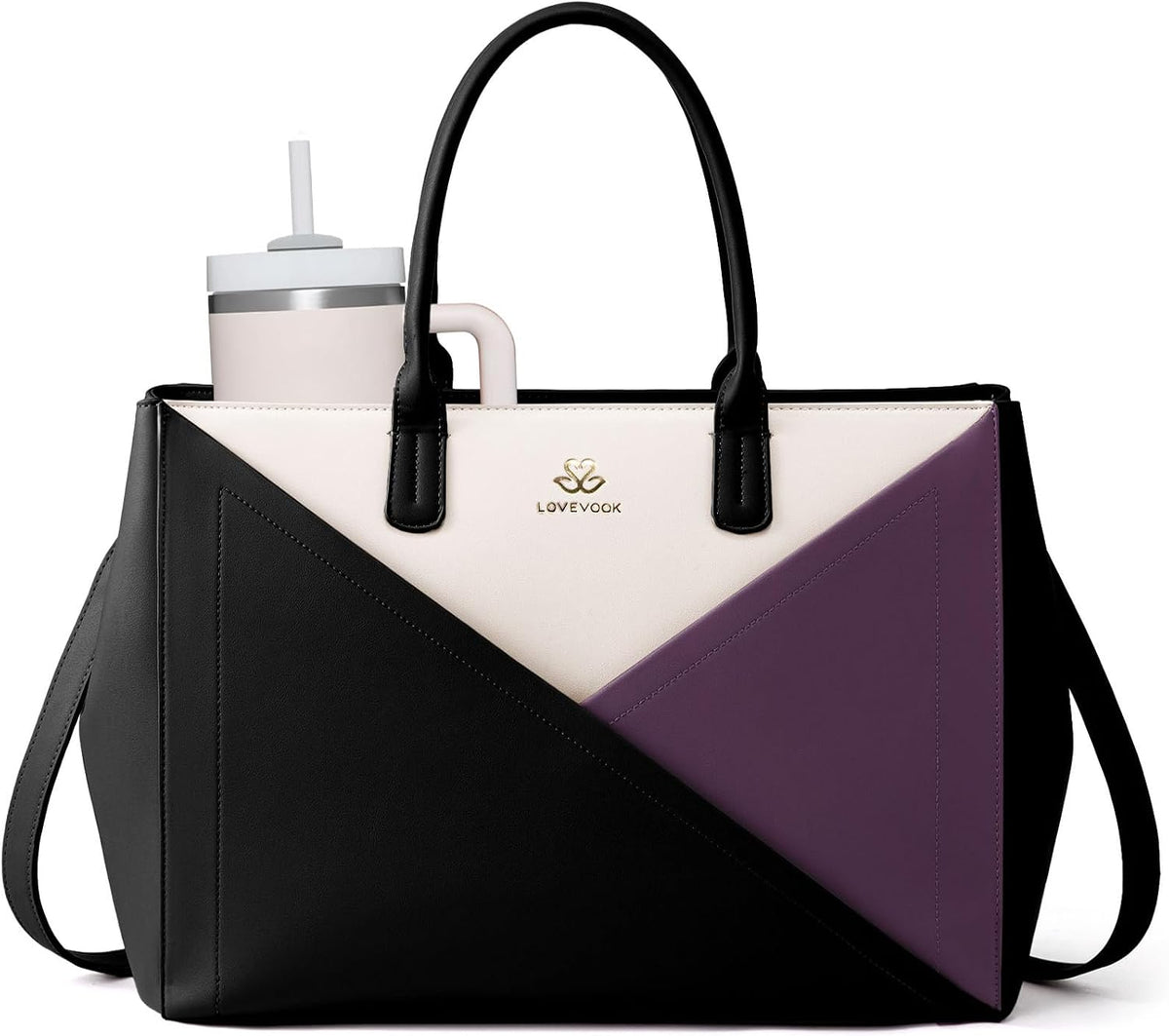 Laptop Work Tote Bag for Women with Large Cup Holder, 16 Inch