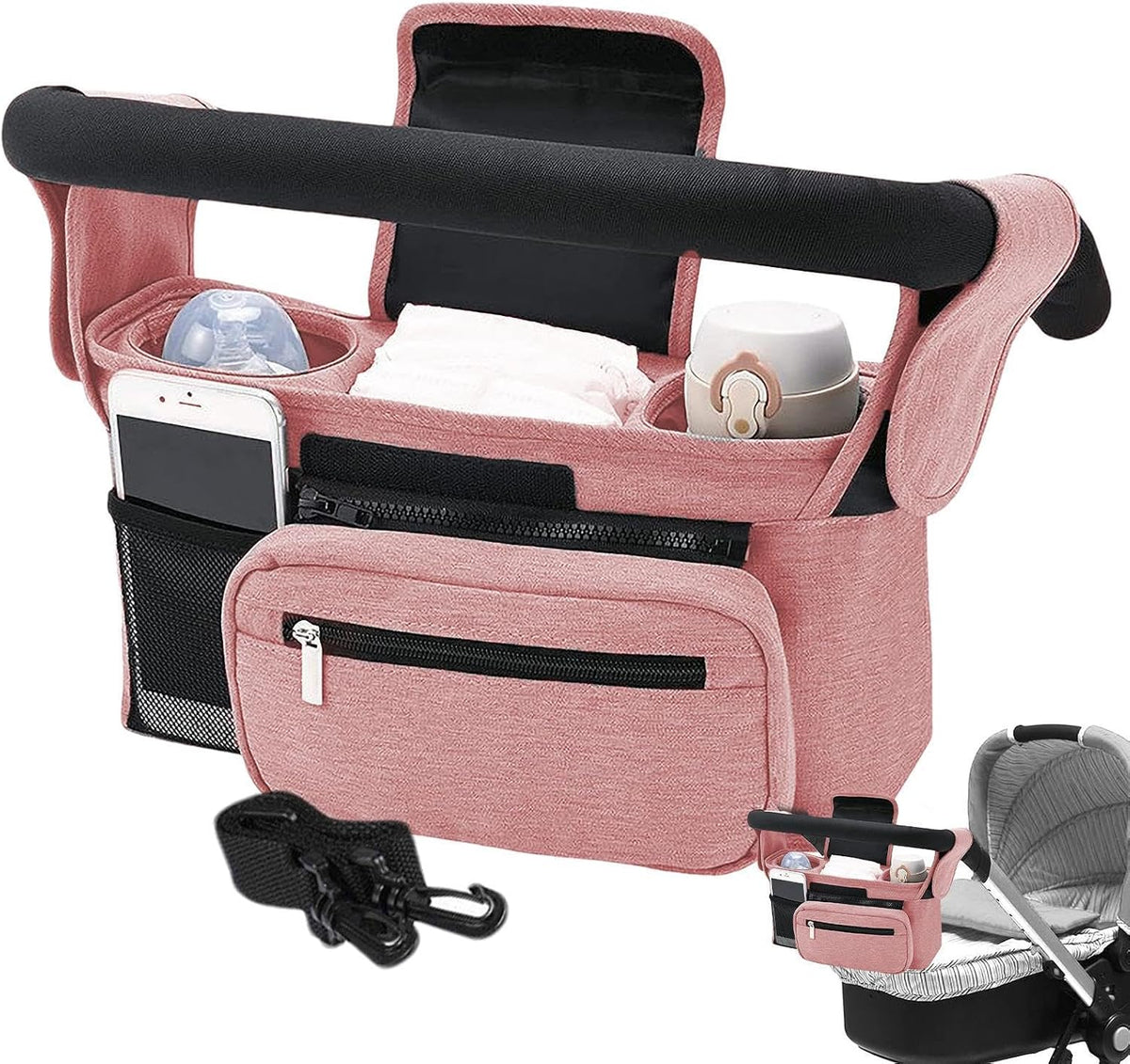 Stroller Caddy Organizer Portable Multiple Pockets