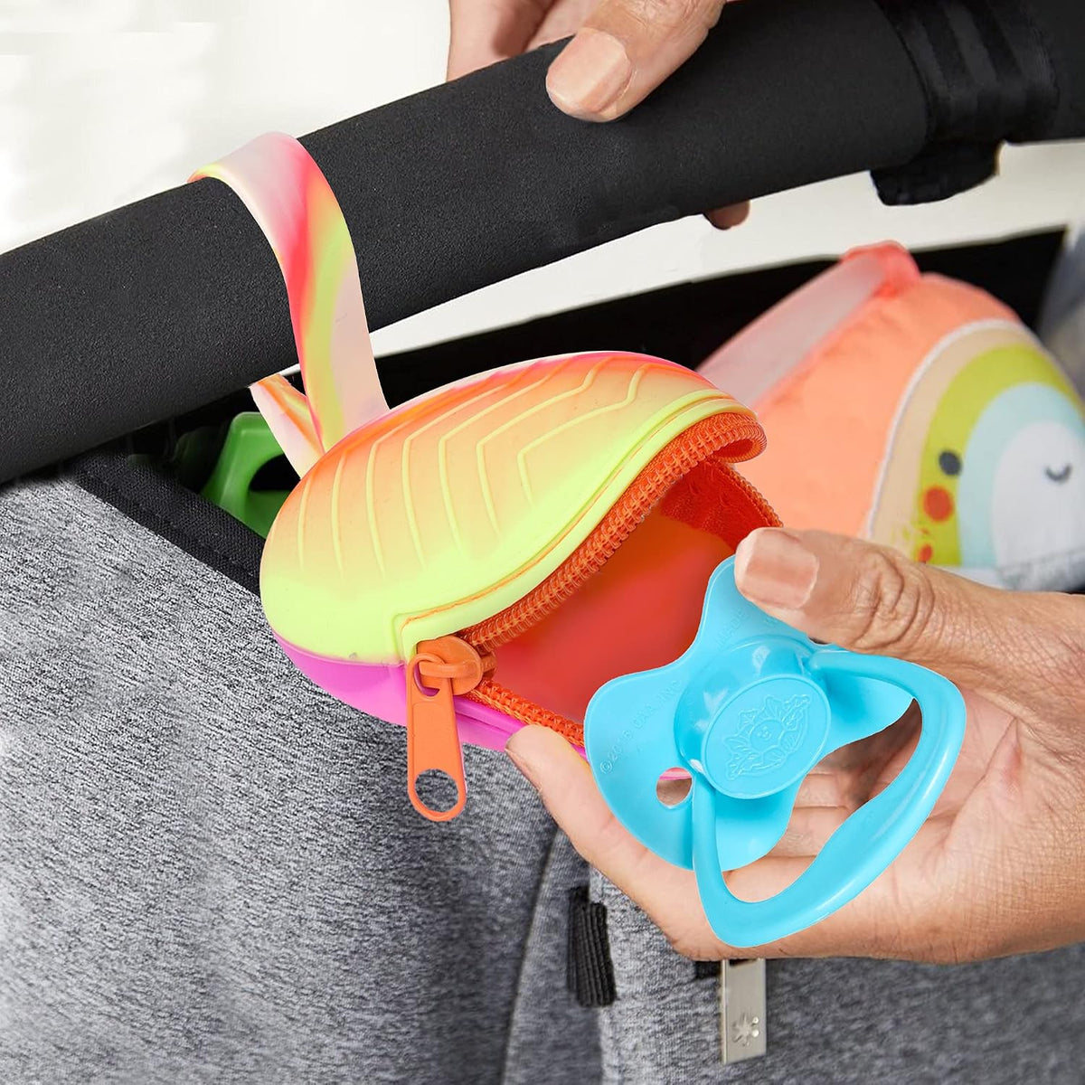 Silicone Baby Pacifier Holder Case | Dishwasher Safe with Durable Button Closure Diaper Bag Strap | Soft Pocket Cover for Pacifiers & Binky | Keep Pacifiers Clean and Always in Reach Rainbow