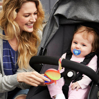 Silicone Baby Pacifier Holder Case | Dishwasher Safe with Durable Button Closure Diaper Bag Strap | Soft Pocket Cover for Pacifiers & Binky | Keep Pacifiers Clean and Always in Reach Rainbow
