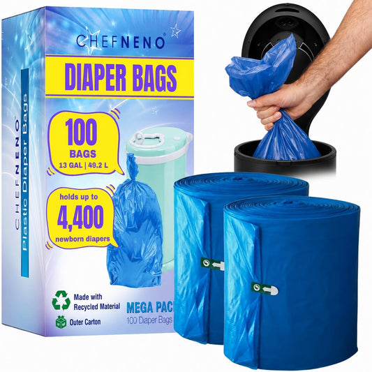 Disposable Diaper Pail Refill Bags (100 Bags) Compatible with Ubbi Diaper Bag Pail 13 Gal Capacity Diaper Pail Bag Medium Kitchen Trash Bag Heavy Duty Large Garbage Bag (100 ct.)
