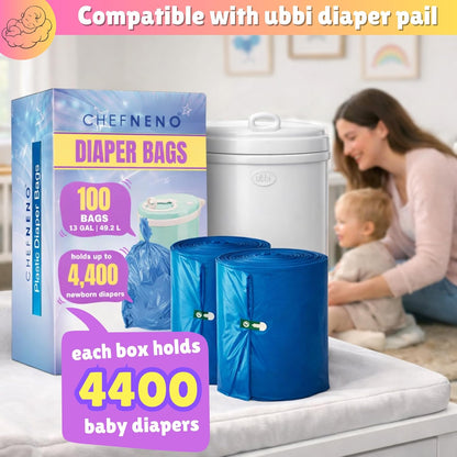Disposable Diaper Pail Refill Bags (100 Bags) Compatible with Ubbi Diaper Bag Pail 13 Gal Capacity Diaper Pail Bag Medium Kitchen Trash Bag Heavy Duty Large Garbage Bag (100 ct.)