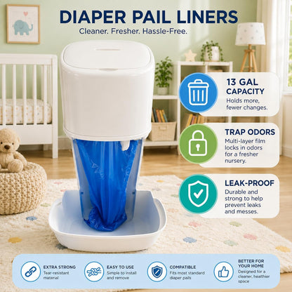 Disposable Diaper Pail Refill Bags (100 Bags) Compatible with Ubbi Diaper Bag Pail 13 Gal Capacity Diaper Pail Bag Medium Kitchen Trash Bag Heavy Duty Large Garbage Bag (100 ct.)