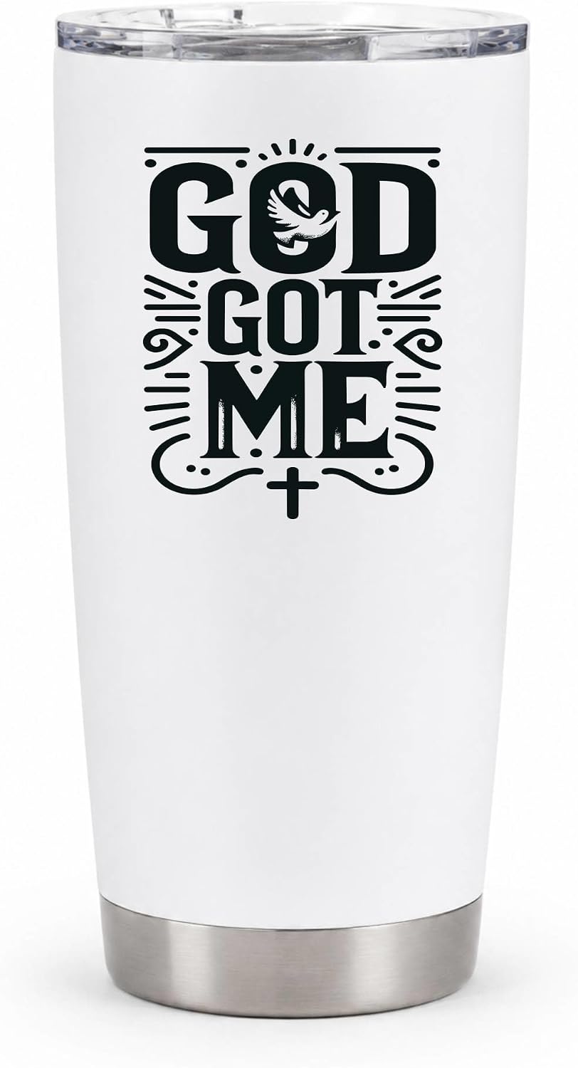 God Got Me 20oz White Insulated Tumbler | Faith-Centered Typography for Believers Seeking a Daily Reminder of Divine Support