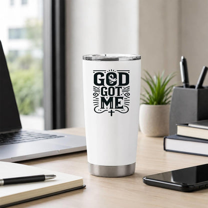 God Got Me 20oz White Insulated Tumbler | Faith-Centered Typography for Believers Seeking a Daily Reminder of Divine Support