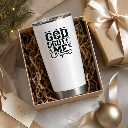 God Got Me 20oz White Insulated Tumbler | Faith-Centered Typography for Believers Seeking a Daily Reminder of Divine Support