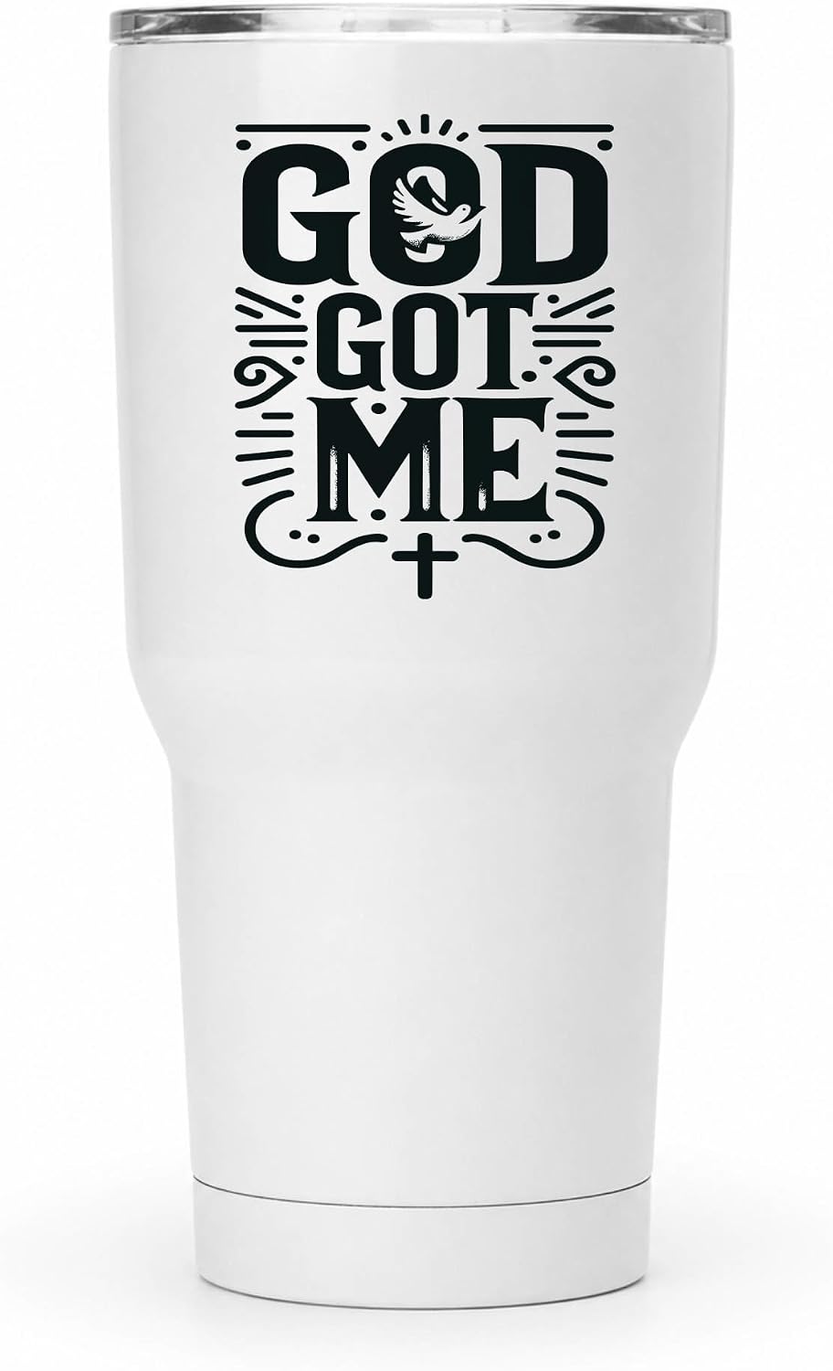 God Got Me 20oz White Insulated Tumbler | Faith-Centered Typography for Believers Seeking a Daily Reminder of Divine Support
