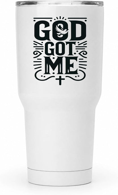 God Got Me 20oz White Insulated Tumbler | Faith-Centered Typography for Believers Seeking a Daily Reminder of Divine Support