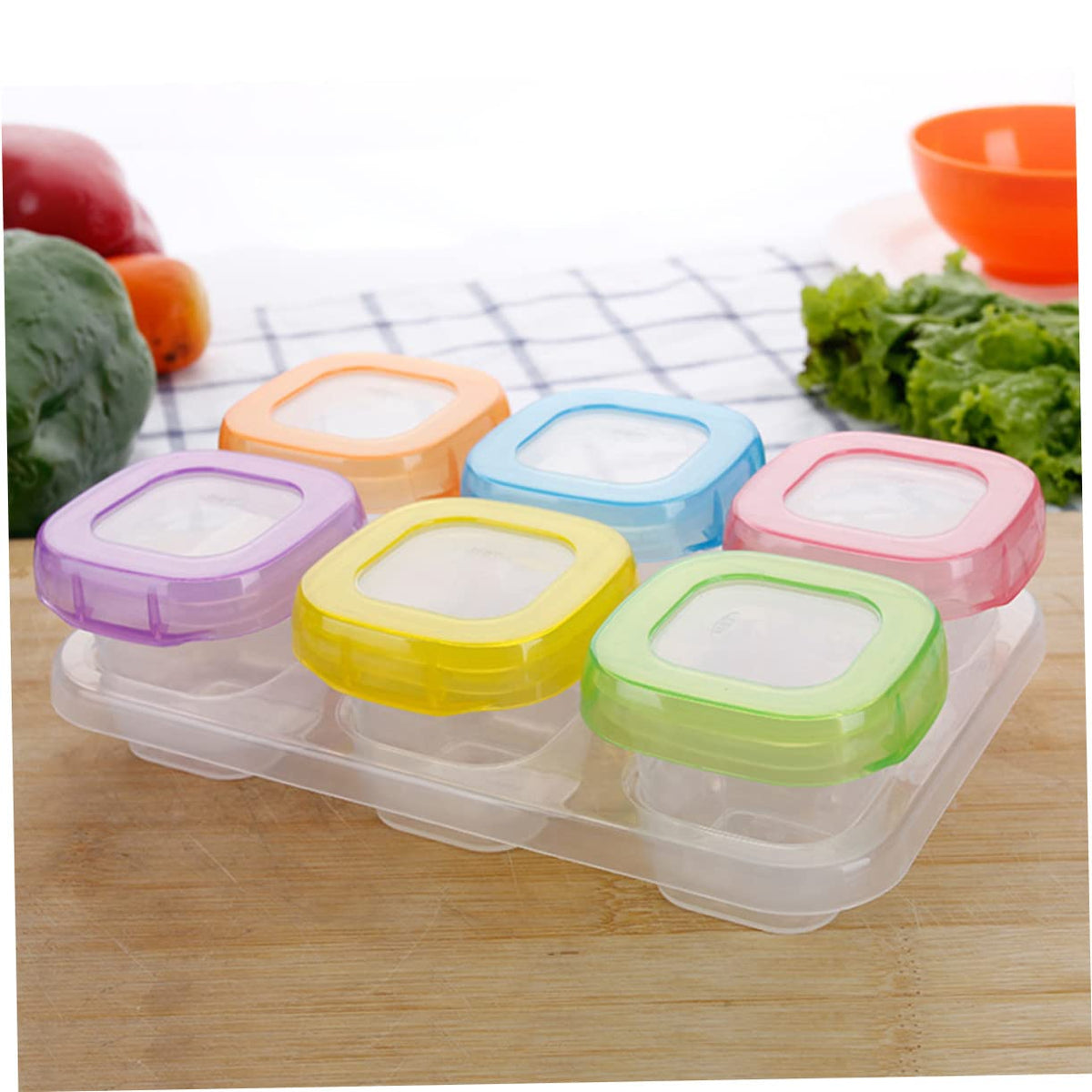6pcs Food Freezer Containers with Airtight Seal Ring Leakproof Storage Tray for Puree Microwave Dishwasher Safe Clear Lid for Easy Viewing Mixed Colors
