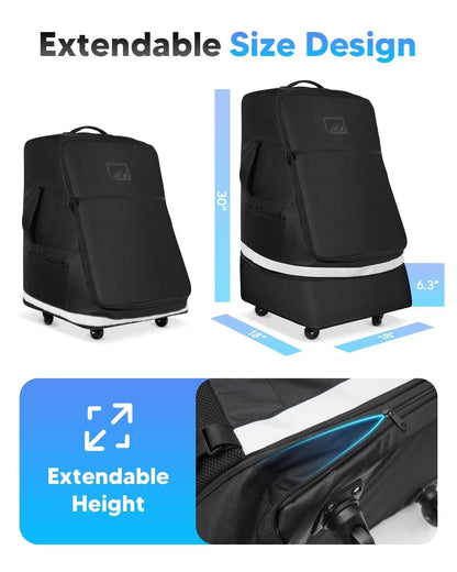Car Seat Travel Bag for Airplane with Swivel Wheel Extendable Height Padded Carseat Travel Backpack Large Storage Bag, Baby Infant Booster Seat Bags for Air Travel