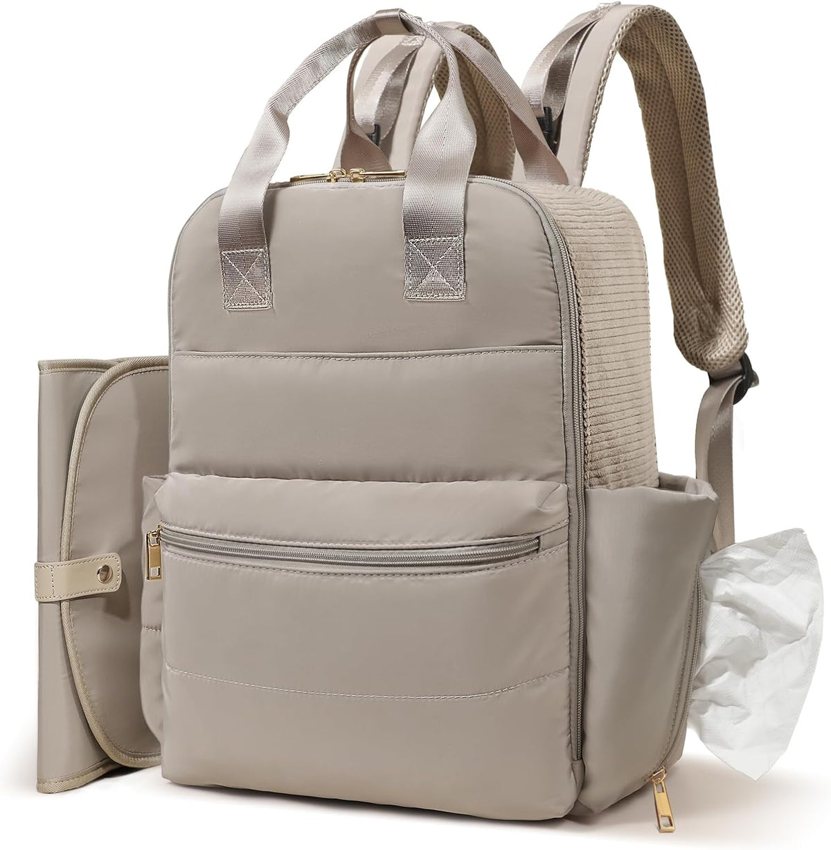 Diaper Bag Backpack Large Baby Diaper Bag With 15 Pockets,Patchwork Baby Travel Bag Organizer for Mom,4 Insulated Pockets,Changing Pad,Brown