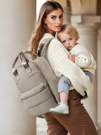 Diaper Bag Backpack Large Baby Diaper Bag With 15 Pockets,Patchwork Baby Travel Bag Organizer for Mom,4 Insulated Pockets,Changing Pad,Brown