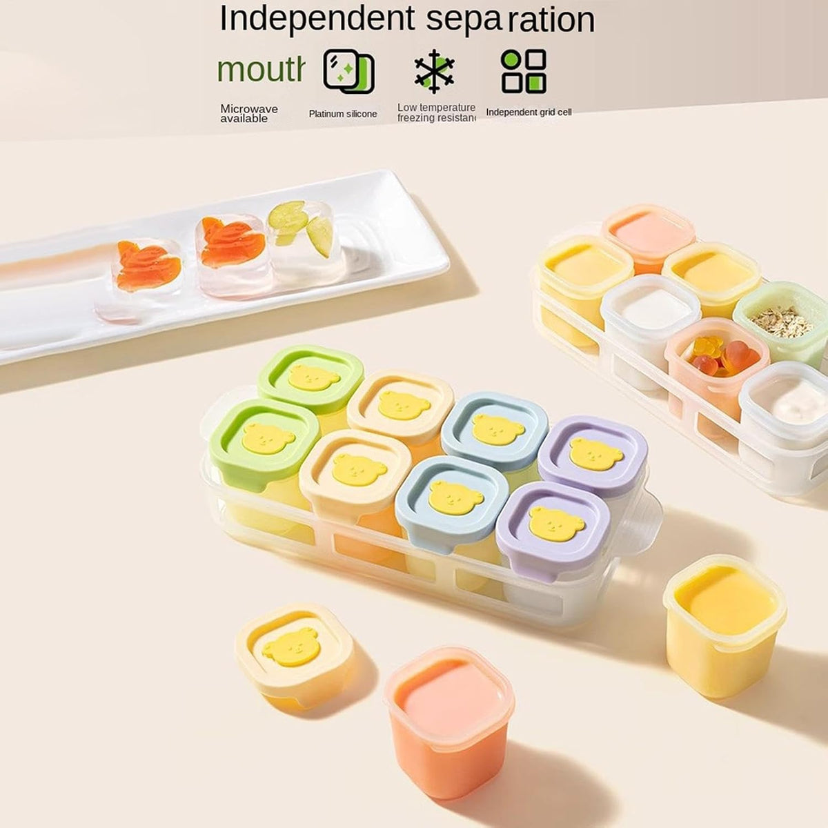Freezer Trays - 8 Pieces Microwave Safe With Storage | Leakproof Silicone Molds Kids Food Containers For Boys Girls Puree Breastmilk Dessert Snack Home Kitchen Camping