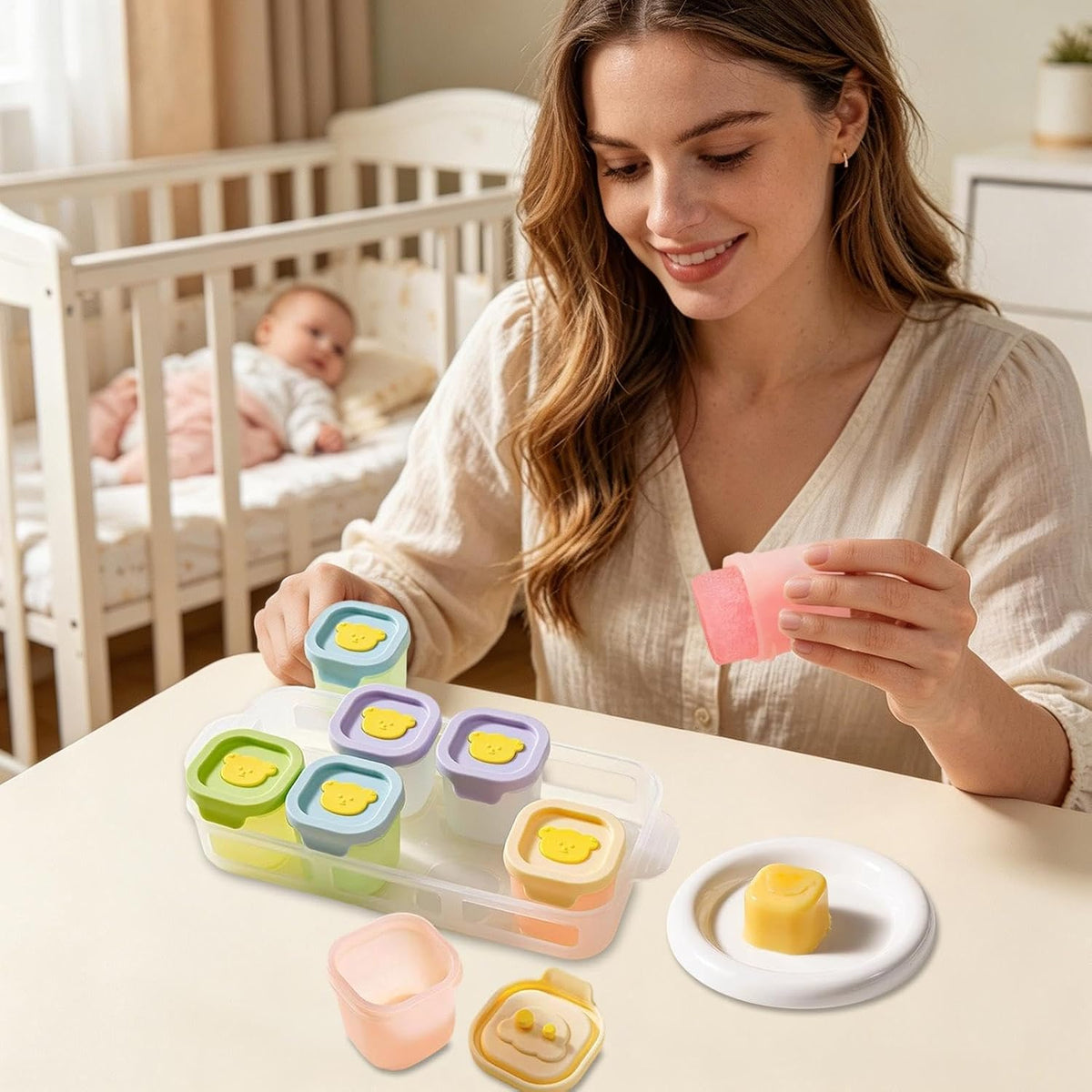 Freezer Trays - 8 Pieces Microwave Safe With Storage | Leakproof Silicone Molds Kids Food Containers For Boys Girls Puree Breastmilk Dessert Snack Home Kitchen Camping