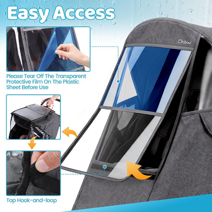 Clear Stroller Rain Cover, Universal Fit, Side Ventilation, Durable Clear