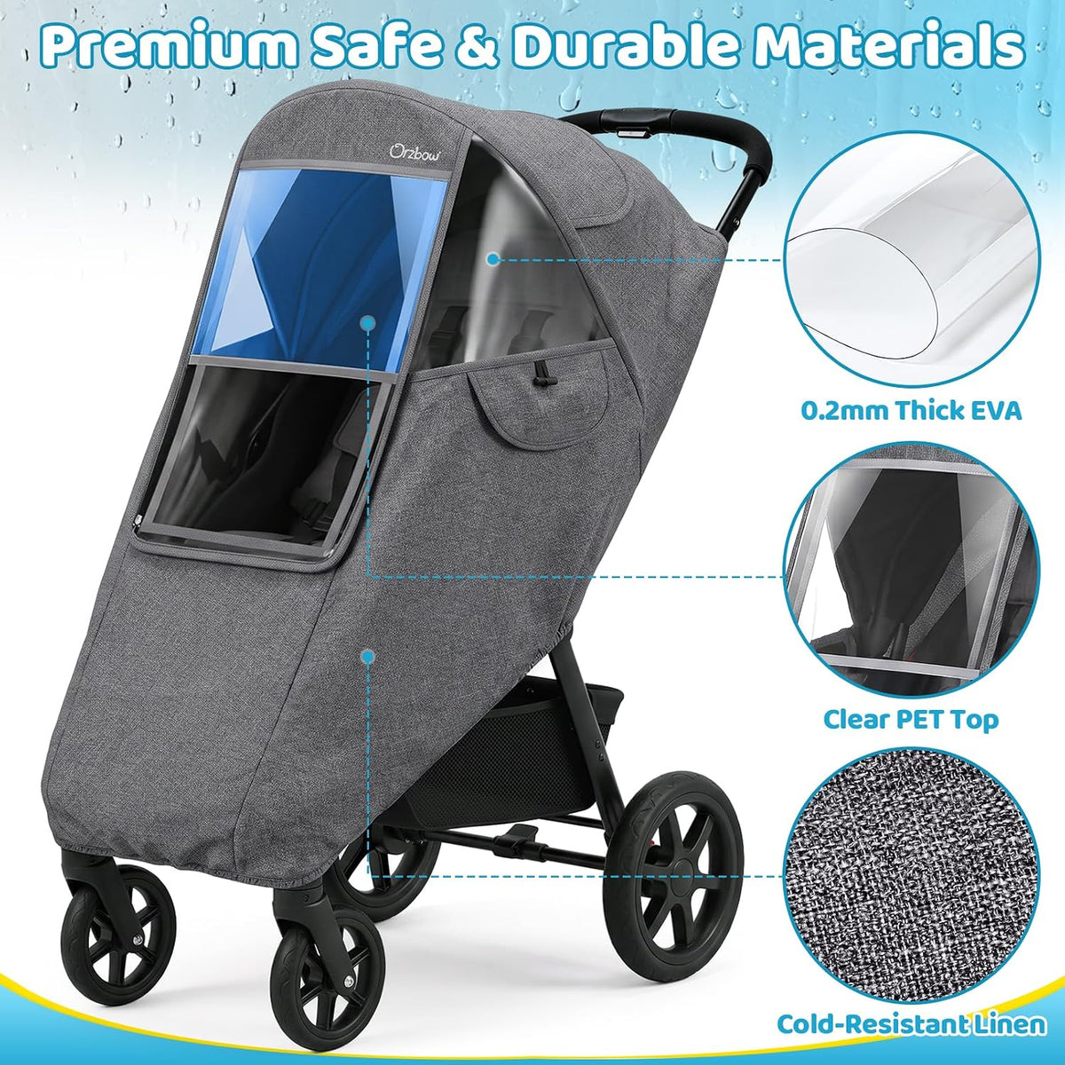 Clear Stroller Rain Cover, Universal Fit, Side Ventilation, Durable Clear