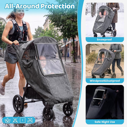 Clear Stroller Rain Cover, Universal Fit, Side Ventilation, Durable Clear