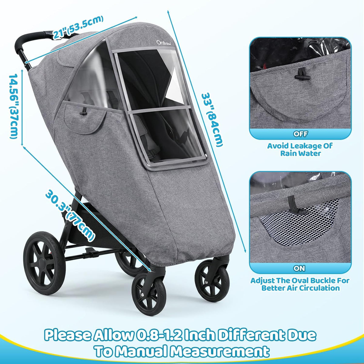 Clear Stroller Rain Cover, Universal Fit, Side Ventilation, Durable Clear