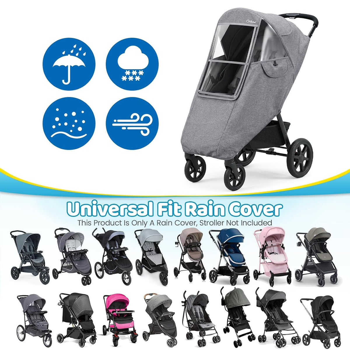 Clear Stroller Rain Cover, Universal Fit, Side Ventilation, Durable Clear