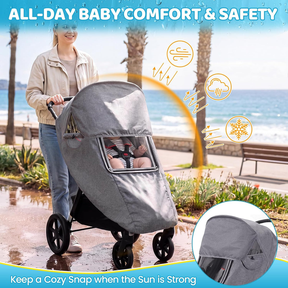Clear Stroller Rain Cover, Universal Fit, Side Ventilation, Durable Clear