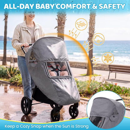 Clear Stroller Rain Cover, Universal Fit, Side Ventilation, Durable Clear