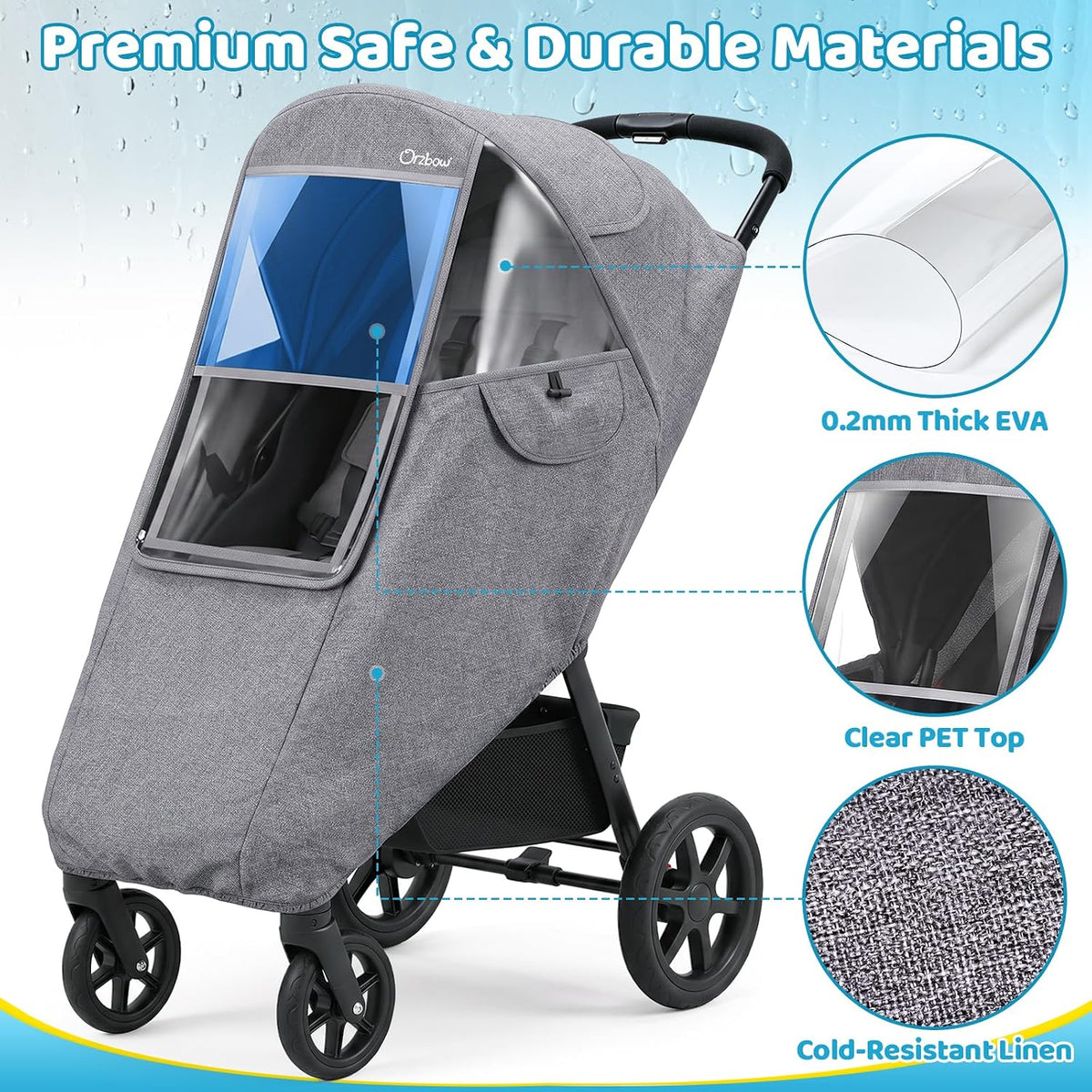 Clear Stroller Rain Cover, Universal Fit, Side Ventilation, Durable Clear