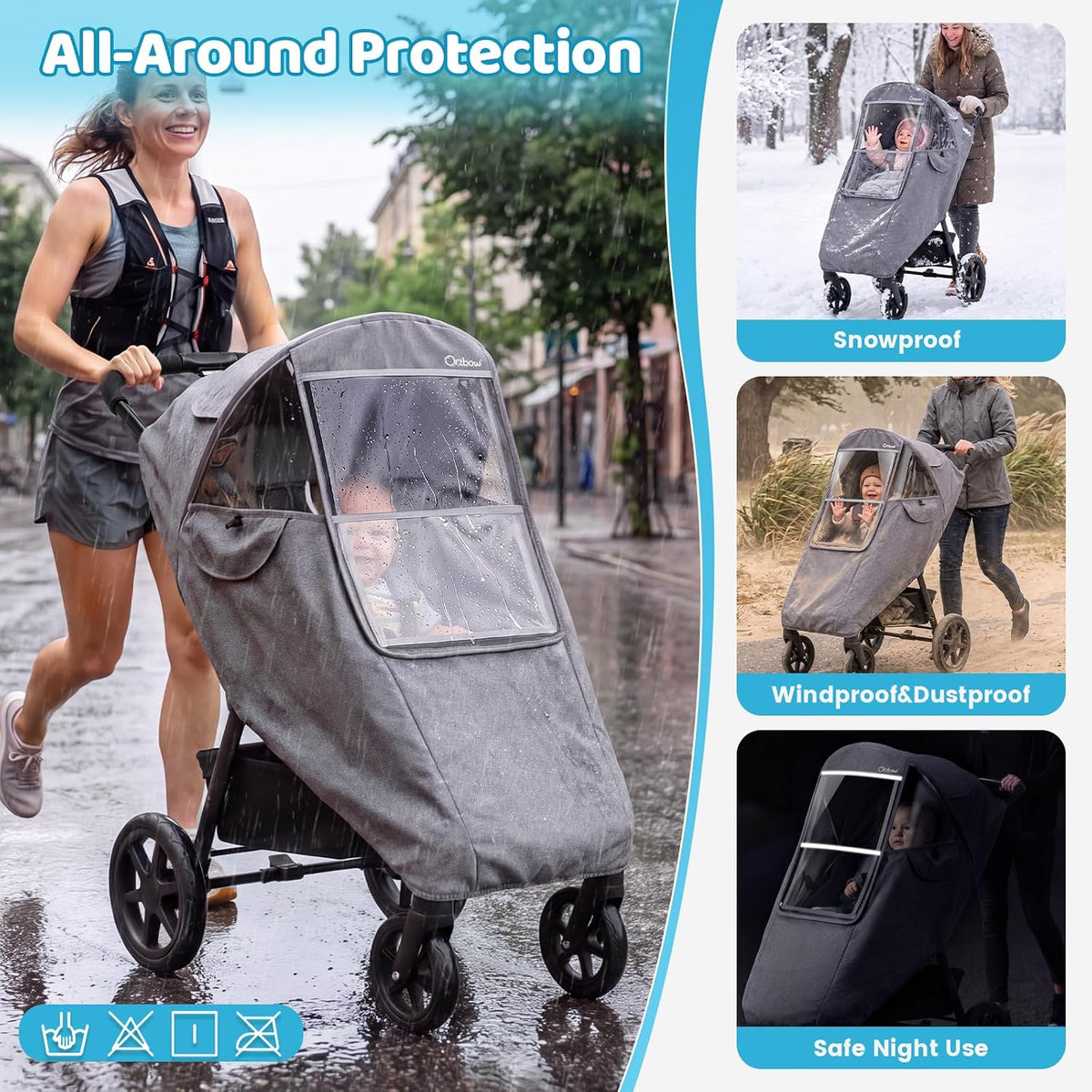 Clear Stroller Rain Cover, Universal Fit, Side Ventilation, Durable Clear