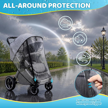 Clear Stroller Rain Cover, Universal Fit, Side Ventilation, Durable Clear