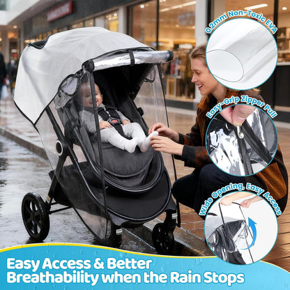 Clear Stroller Rain Cover, Universal Fit, Side Ventilation, Durable Clear