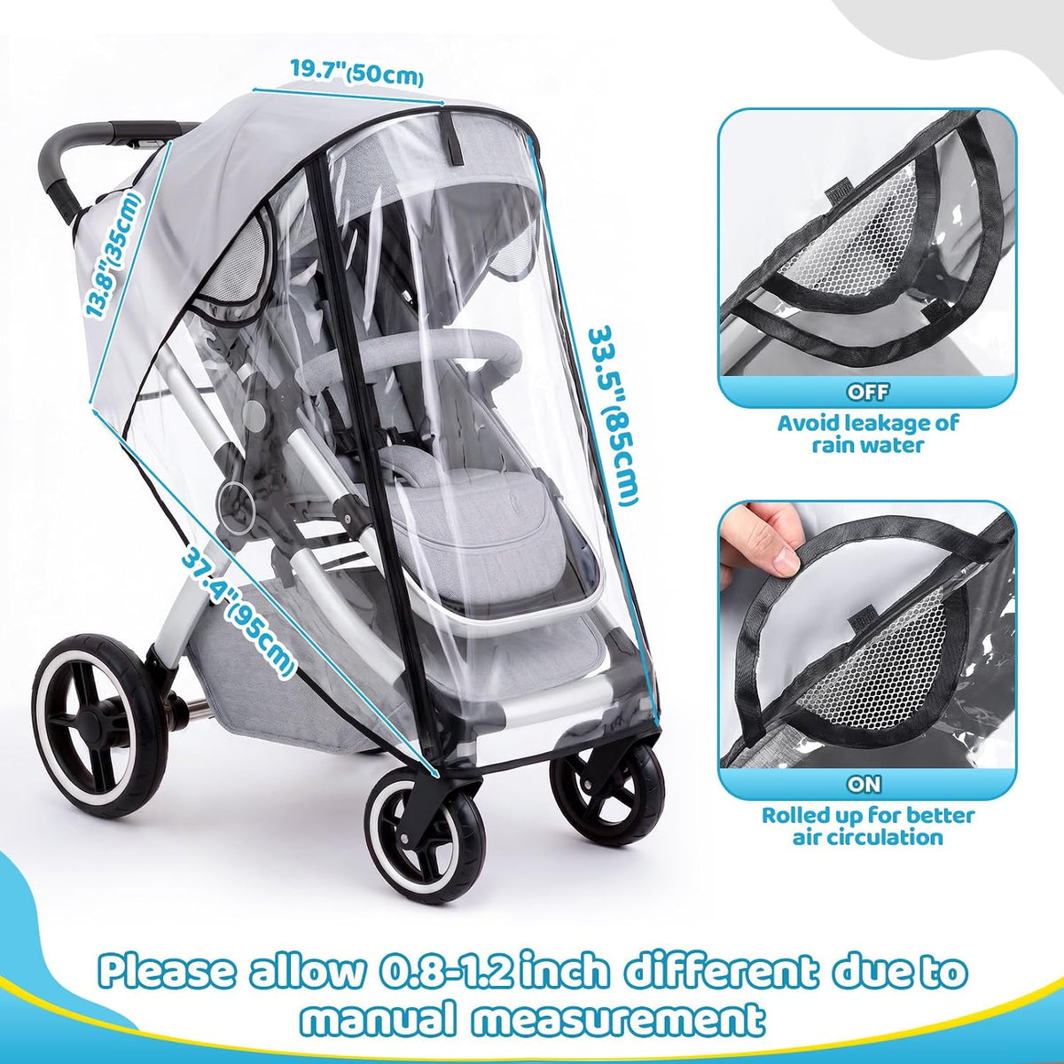 Clear Stroller Rain Cover, Universal Fit, Side Ventilation, Durable Clear