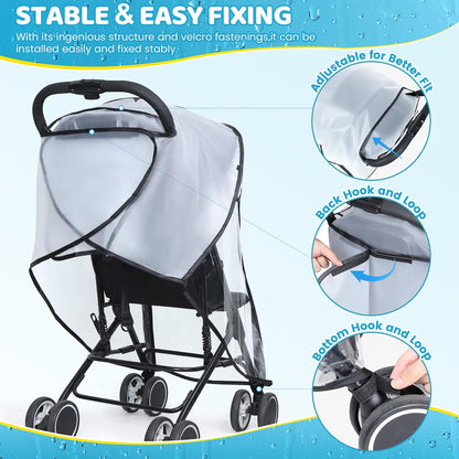 Clear Stroller Rain Cover, Universal Fit, Side Ventilation, Durable Clear