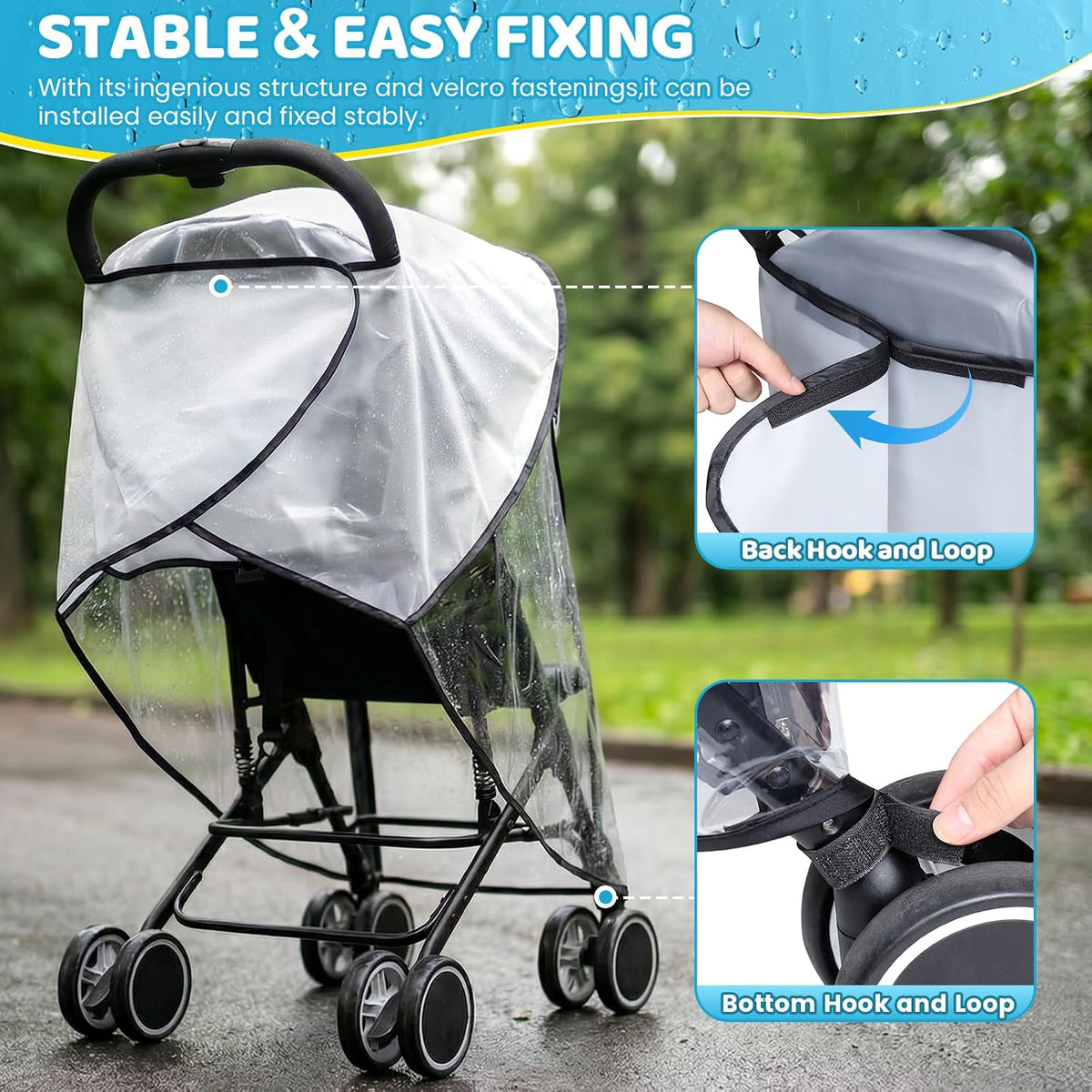 Clear Stroller Rain Cover, Universal Fit, Side Ventilation, Durable Clear