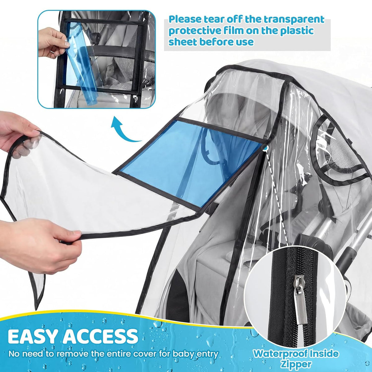 Clear Stroller Rain Cover, Universal Fit, Side Ventilation, Durable Clear