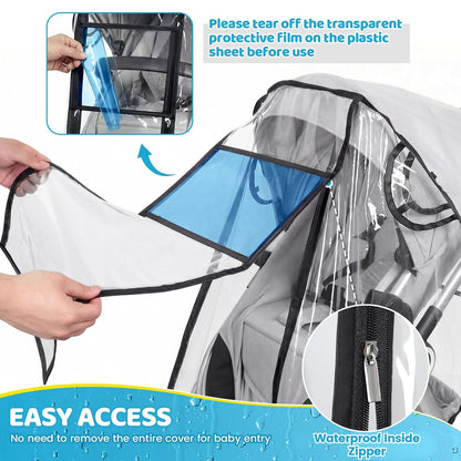 Clear Stroller Rain Cover, Universal Fit, Side Ventilation, Durable Clear