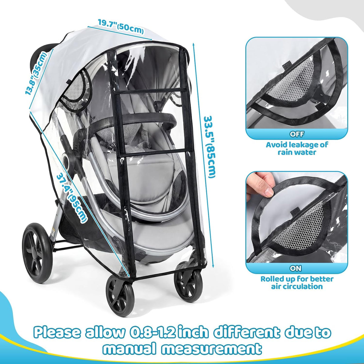 Clear Stroller Rain Cover, Universal Fit, Side Ventilation, Durable Clear