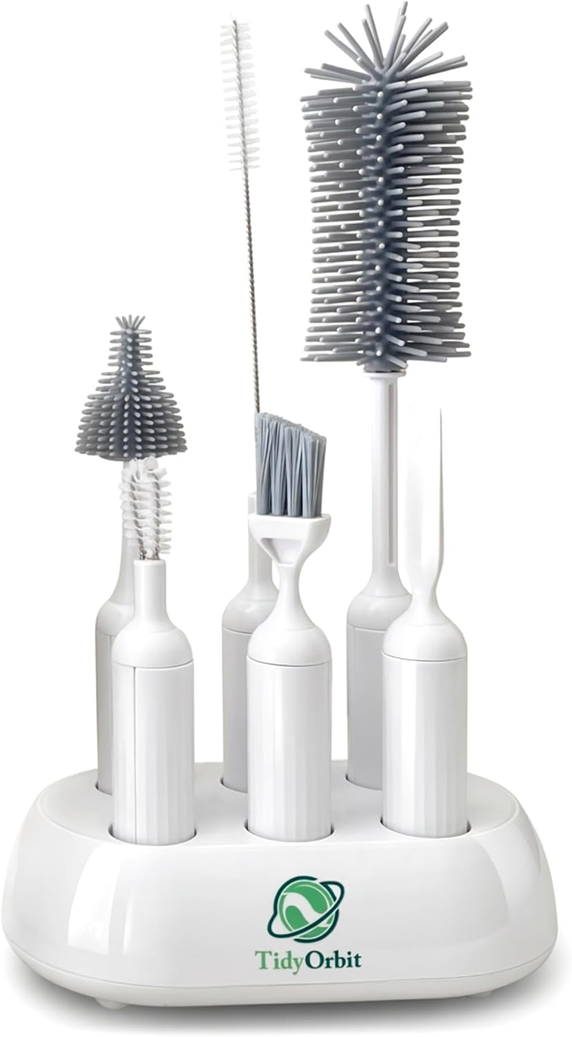 6-in-1 Bottle Brush Set with Holder – Multipurpose Cleaning Kit for Baby Bottles, Reusable Water Bottles, Straws, and Lids – BPA-Free, Compact Storage