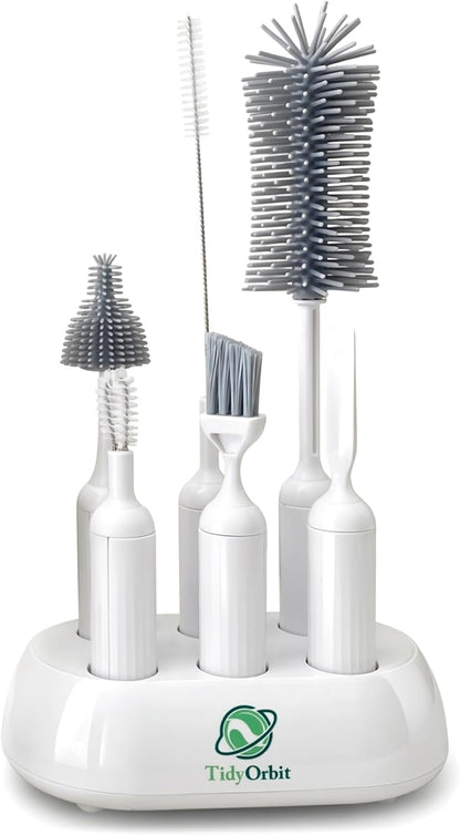 6-in-1 Bottle Brush Set with Holder – Multipurpose Cleaning Kit for Baby Bottles, Reusable Water Bottles, Straws, and Lids – BPA-Free, Compact Storage
